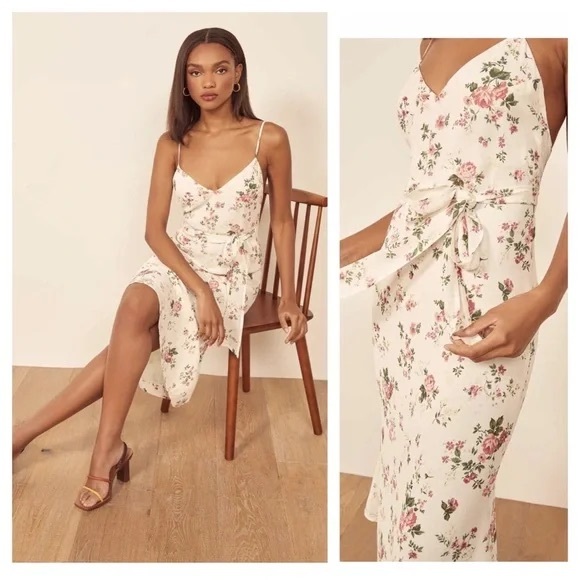 REFORMATION Dietrich Flourish Midi Coquette Slip Dress Spring Bridesmaid size 8 - Picture 2 of 16